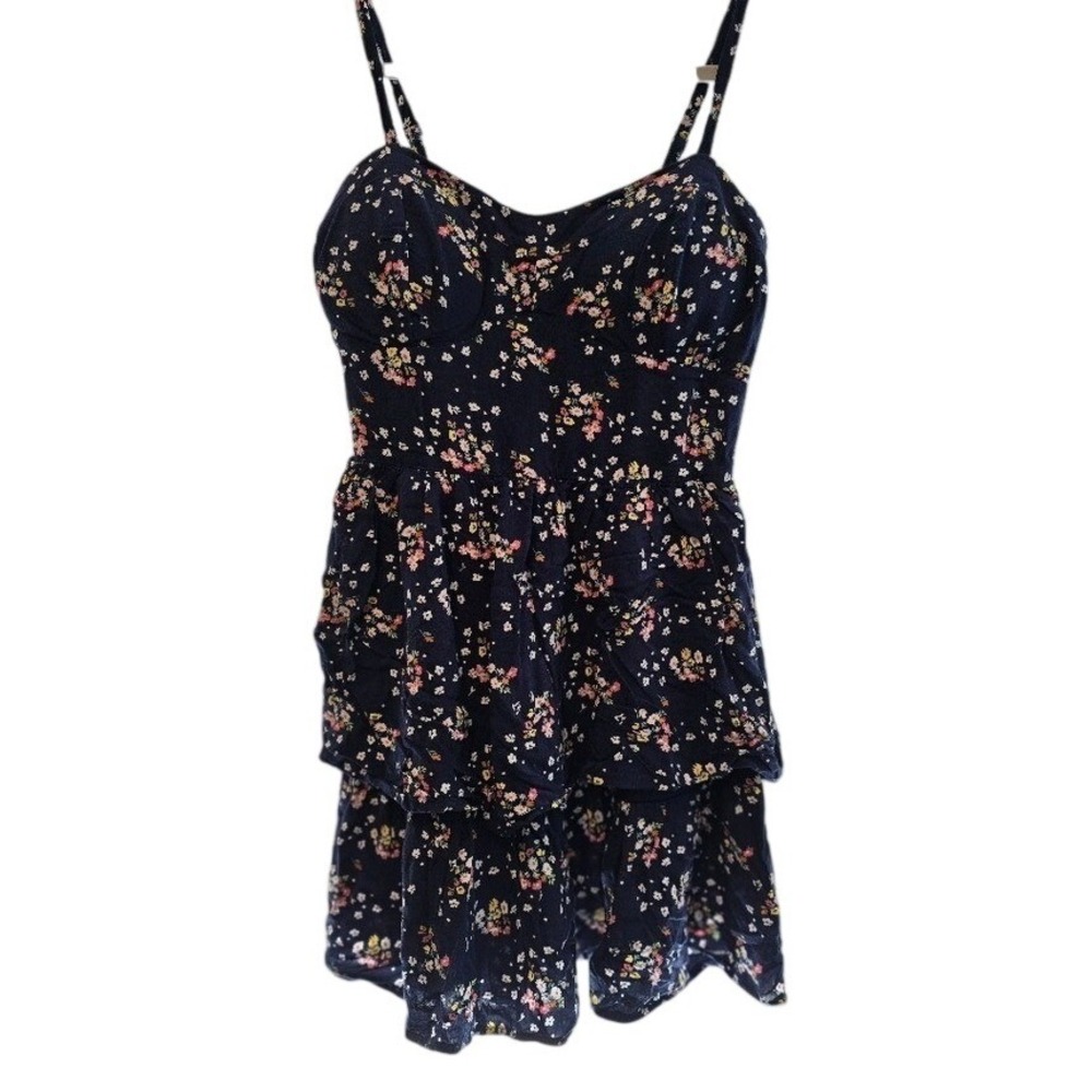 Navy Floral Tiered Dress w/Pink &Yellow Flower, Summer Dress, Feminine, Festival